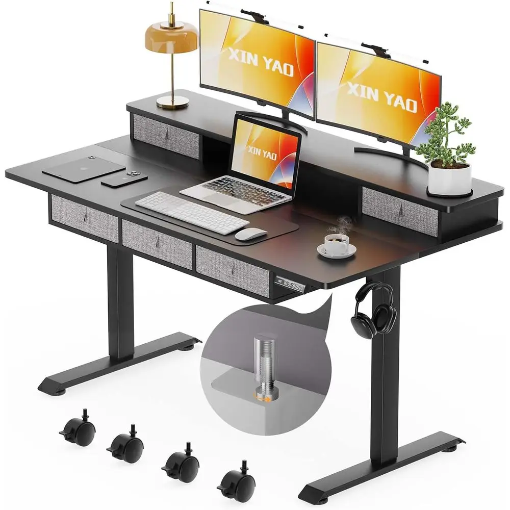 Height-Adjustable Electric Standing Desk with 5 Drawers, 55x30 Wide Desk for Sit-Stand Use, Supporting 290lbs, with Storage and