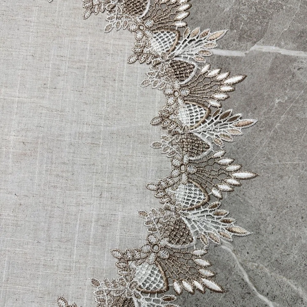 Lace Trim Dinning Table Cover Linen-colored Hollow Round Table Cloth European Napkin Doily Coffee Coaster Placemat Home Decor