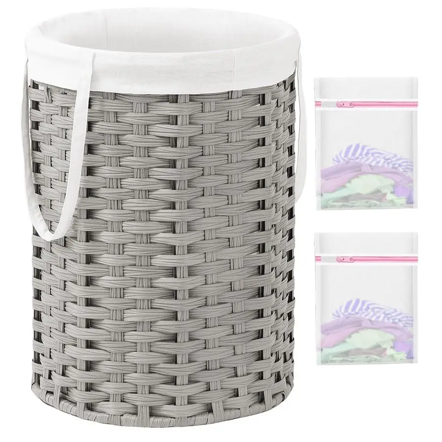 

Круглая корзина для белья из ротанга, 72 л (19,0 галлонов), ручная работа, большая плетеная корзина для белья со съемным мешком для белья и ручкой