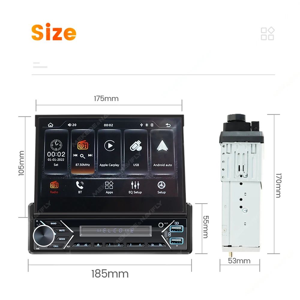 

NaviFly 1 Din MP5 Player 7 Inch Intelligent Systems Wireless Carplay Android Auto Universal Automatic Retractable Touch Screen Car Multimedia Player FM Radio Mirror Link US warehouse