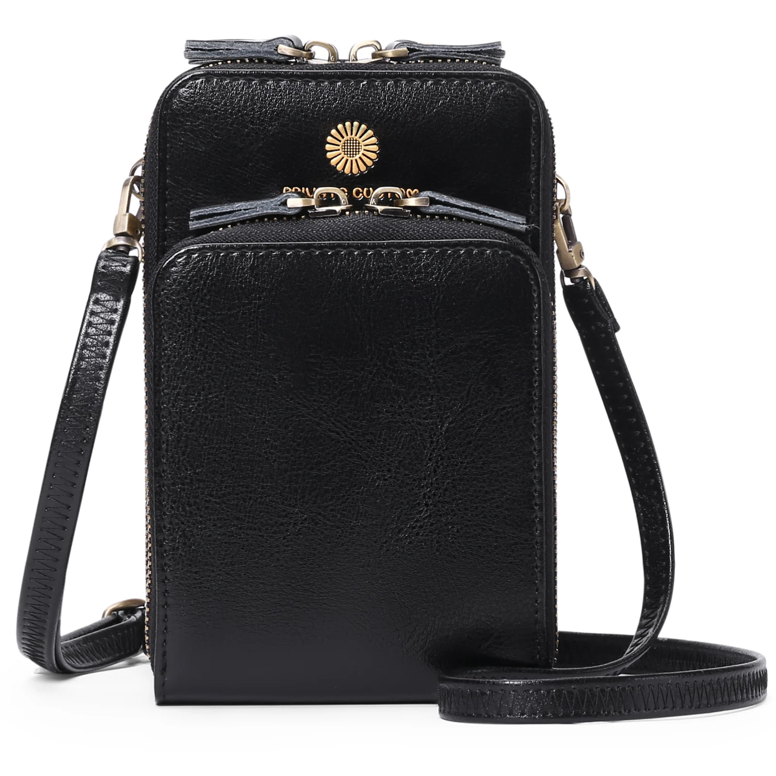 

2025 Vintage Crossbody Genuine Leather Cell Phone Shoulder Bag Double Zipper Bags Fashion Daily Use For Women Wallet HandBags