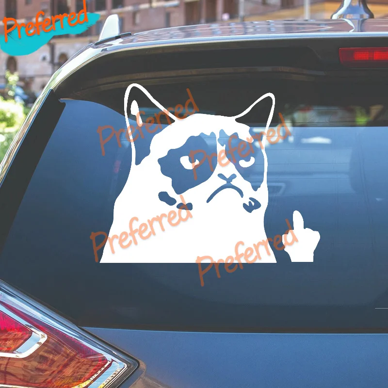 2x GRUMPYs CAT FINGER Funny CAR TRUCK STICKERS WINDOW DECAL BEST GIFT - Customizable in Any Sticker Size -No Background