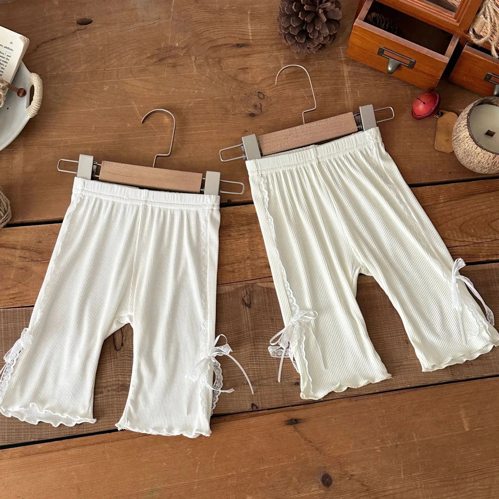 2026 Summer New Girls Cute Lace Bow Capri Pants Solid Cute Baby Girl Ribbed Leggings Cotton Infant Casual Pants Toddler Clothes