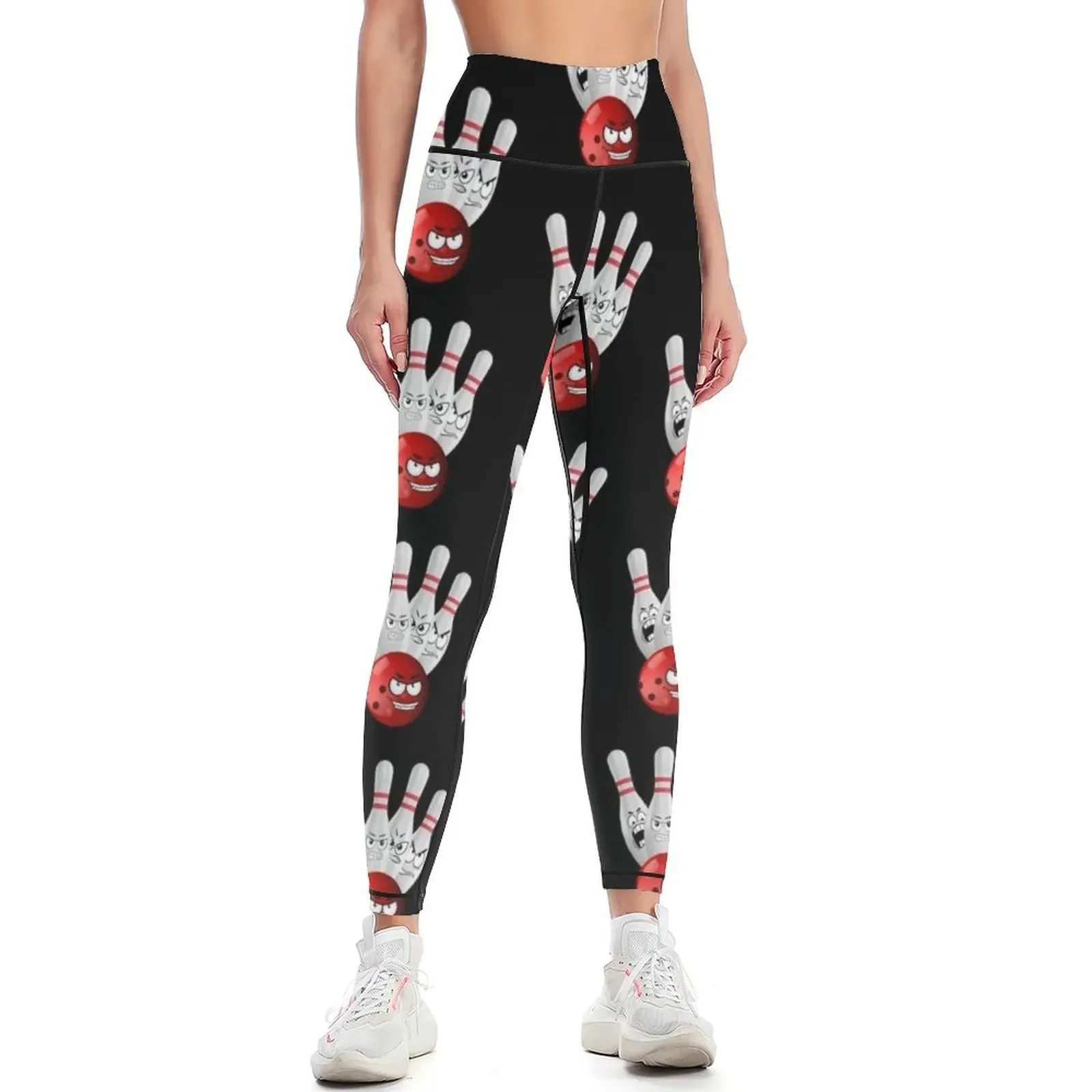 

FunnyBowling ball evil face and Angry Bowling pins target Leggings sports for sportswear gym gym clothing Womens Leggings