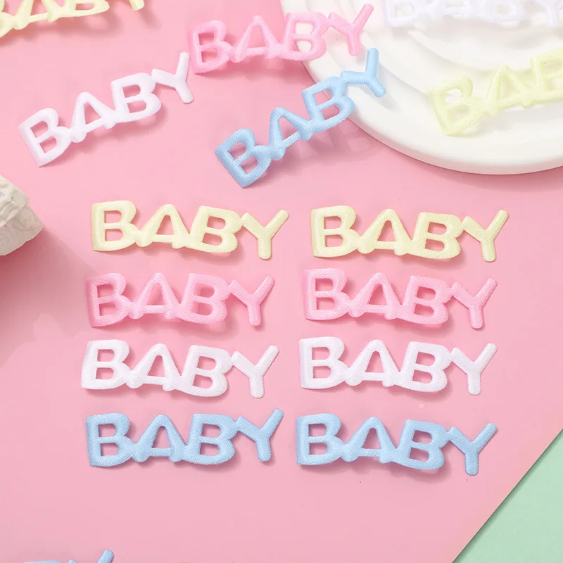 80Pcs 4.5*1.2CM Fabric Baby Letter  Padded Applique For Hair Clip Accessories Socks Hats Bag Cloth Decoration Patches