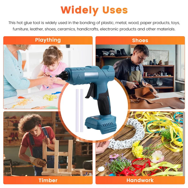 

Cordless Electric Hot Melt Glue Tool Rechargeable Anti-Scald Copper Nozzle DIY With Glue Sticks For 20V Battery-New