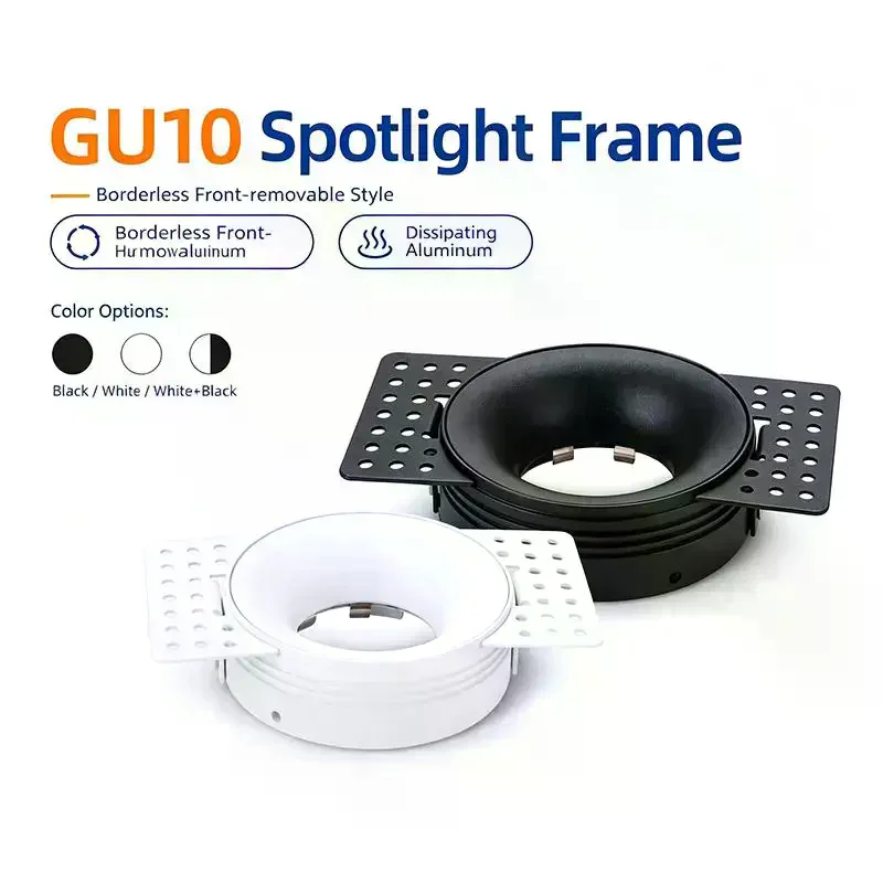 Frameless Recessed LED Ceiling Downlight Fitting GU10 MR16 Bulb Holder Round Spot Light Adjustable Frame