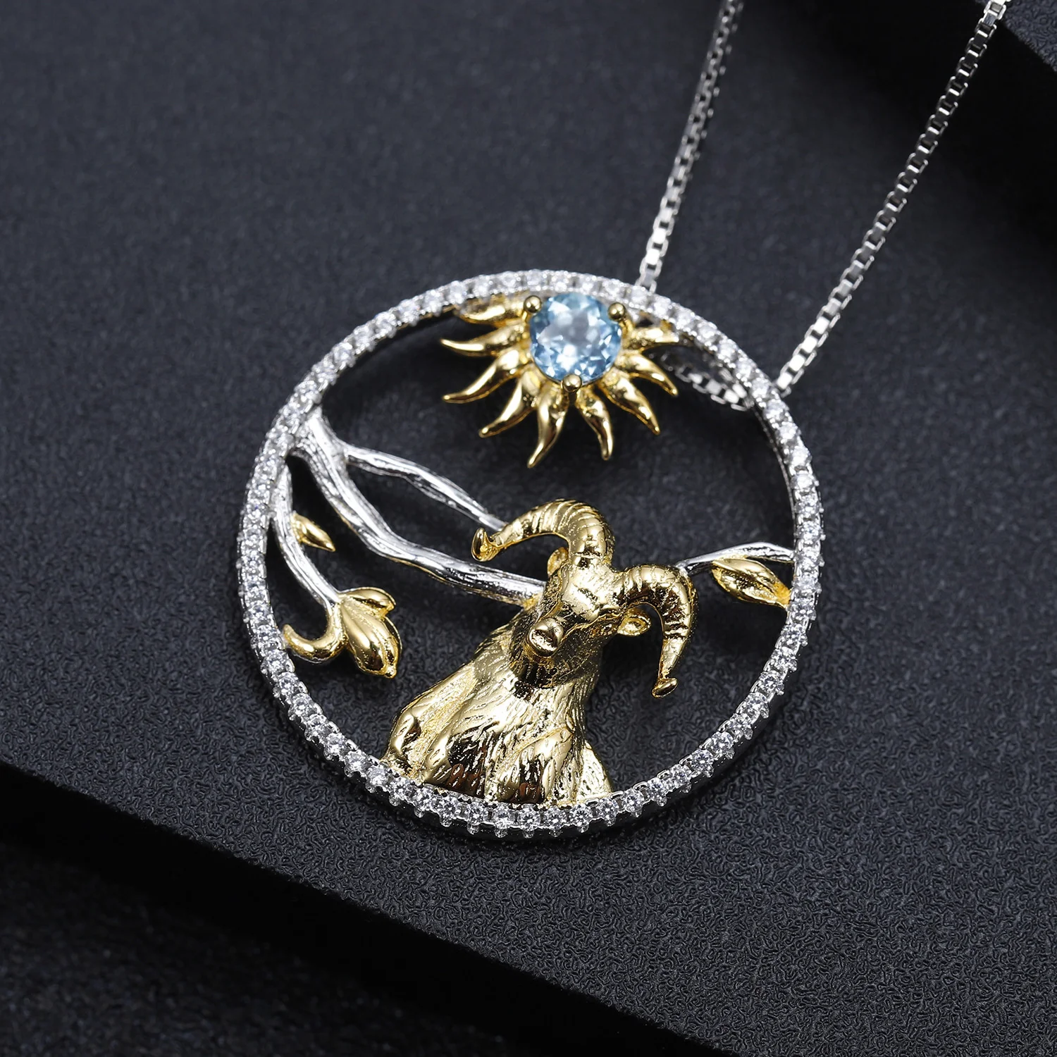 Luxury brand genuine real jewels Designer Chinese style element pendant twelve zodiac series sheep 925 Silver Natural Necklace P