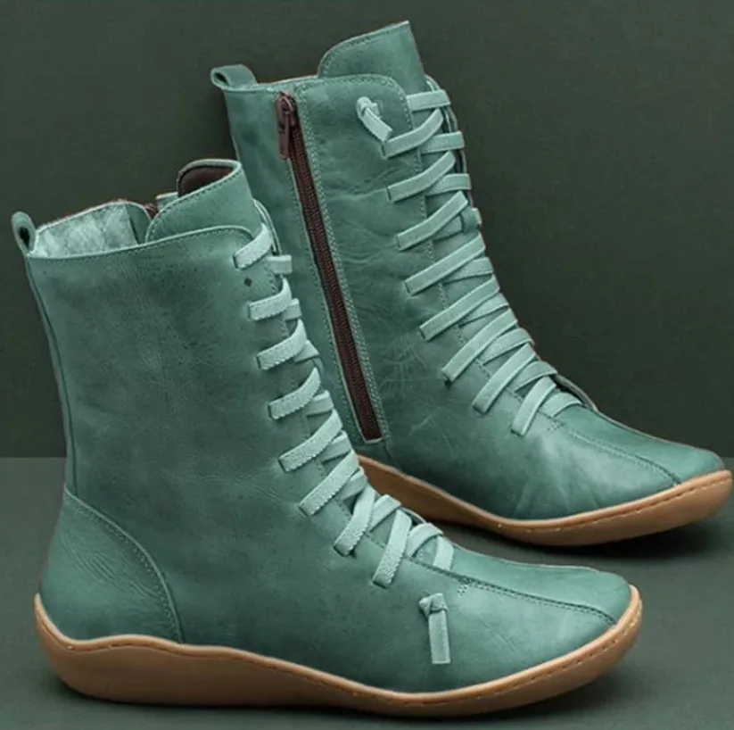 Autumn Fashion Women Lace Up Platform Wedges Comfortable Non-slip Mid-calf Boots Flats Casual Women Boots Plus Size 35-43
