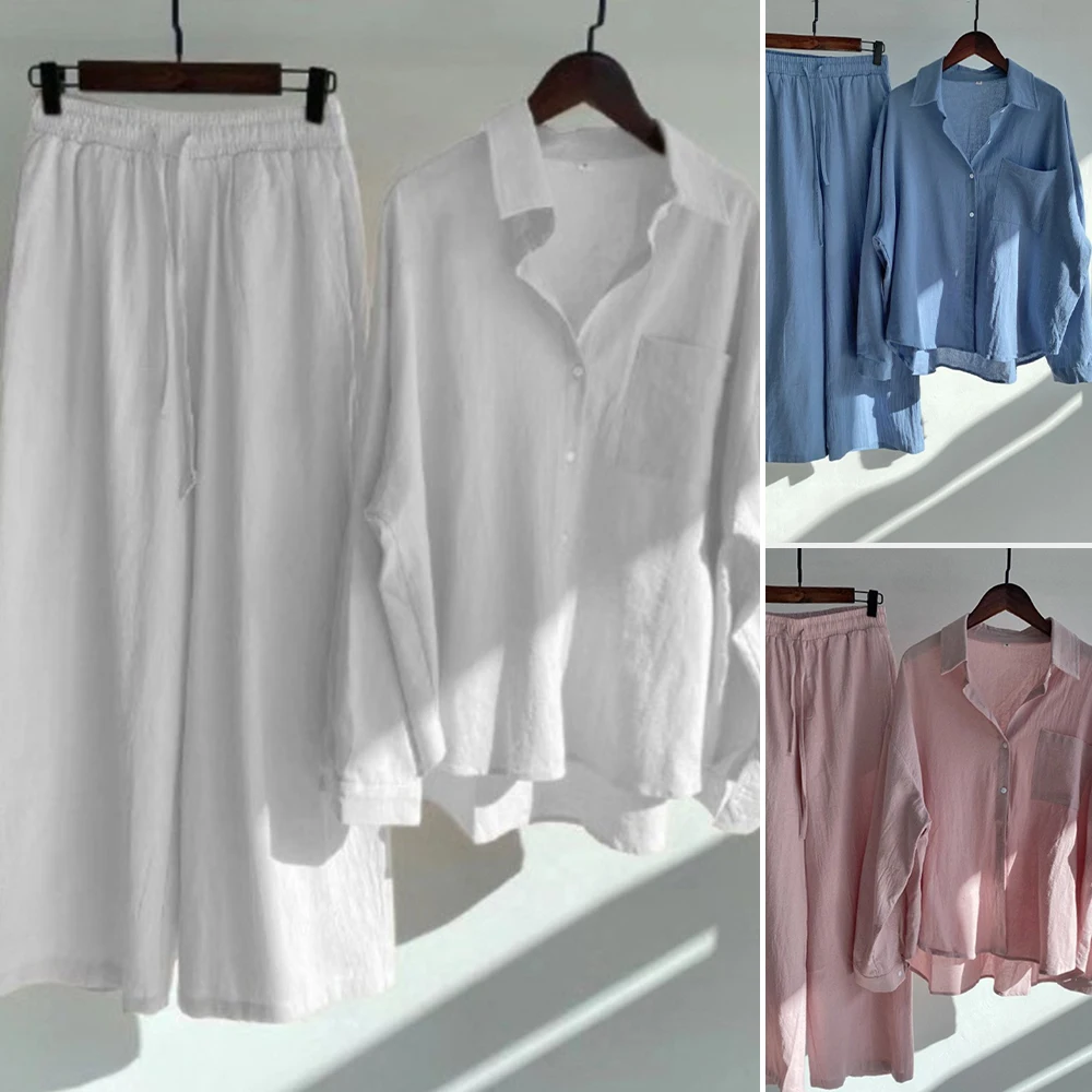 

Mia Muse Boutique Plain Shirt Collar Long Sleeve Top Natural Waist Midi Pants Casual Sets Women's Sets Summer Fashion Daily 2025