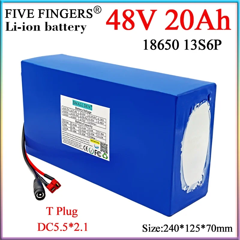 New 48V 20Ah 18650 13S6P Lithium Battery Pack Built-in 30A BMS 1000W-1500W High Power For Electric two wheelers+54.6V 3A Charger