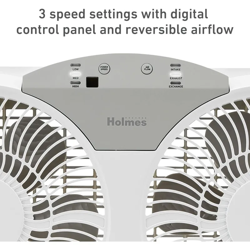 Ventola per finestra digitale doppia da 9 ", lame del flusso d'aria reversibili, scambio In/Out, 3 velocità, pannelli di estensione incorporati, ideale