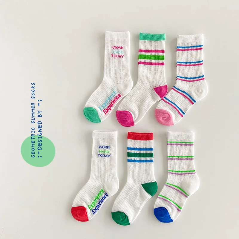 Sommer Kinder Socke Mesh Löcher Socken Kinder Jungen Mädchen gestreifte Sports ocken 3 paare/beutel