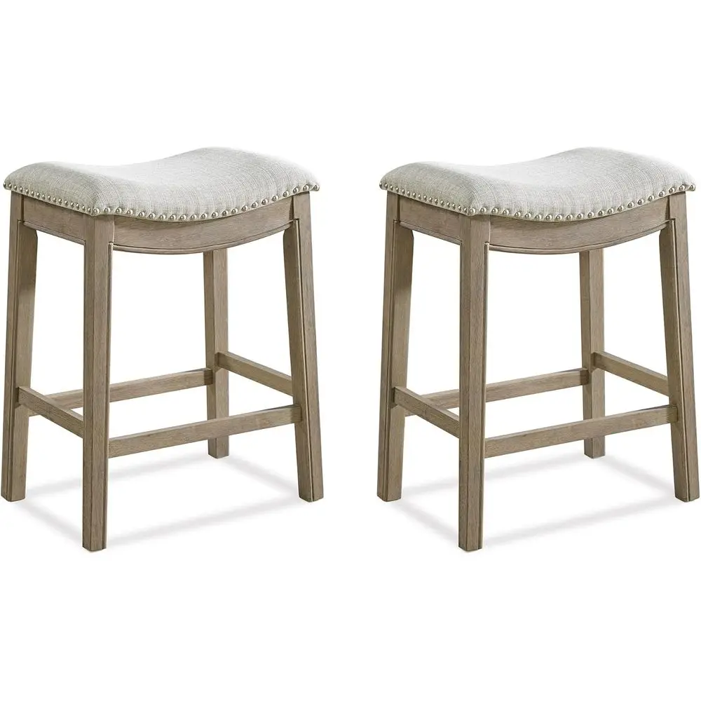 

26 Counter Stool with Reclaimed Oak and Ash Grey Fabric Cushion Seat