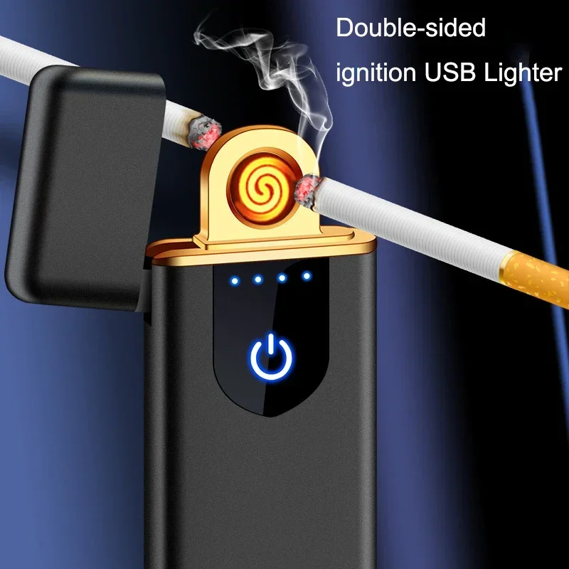 Double-sided Ignition USB Lighter Fingerprint Touch Sensing Smart Lighters Rechargeable Flameless Cigarette Igniter Mini Lighter