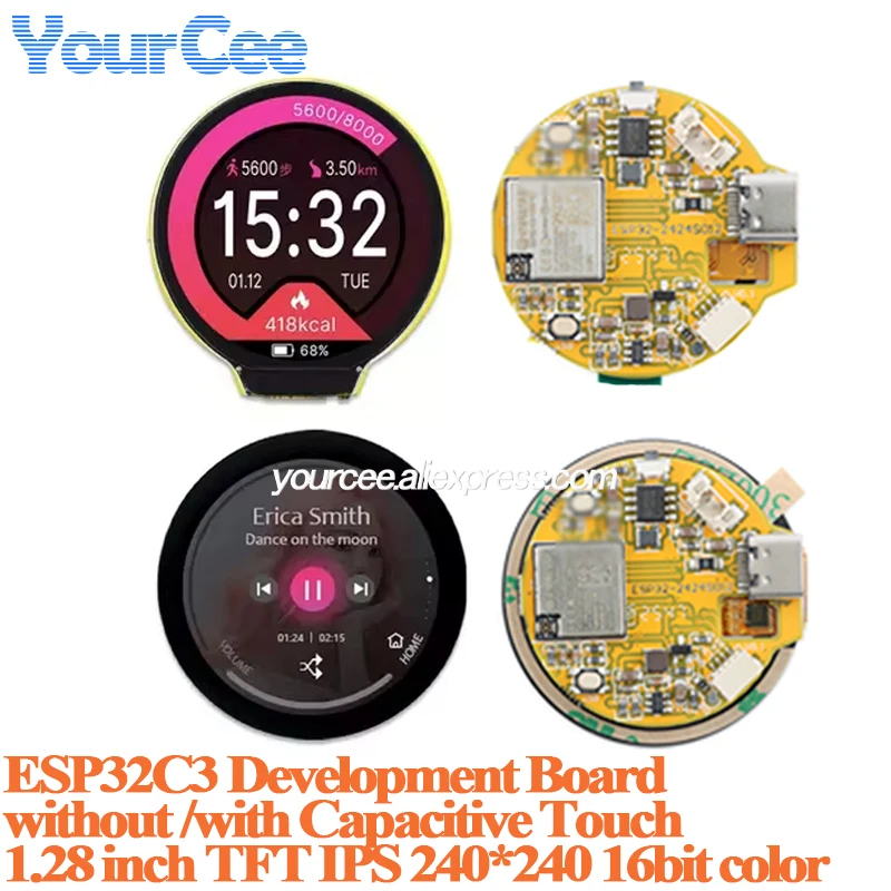 ESP32-C3 ESP32C3 Development Board 1.28 inch TFT IPS LCD Screen Display GC9A01 WiFi/Ble Module with Capacitive Touch for Arduino