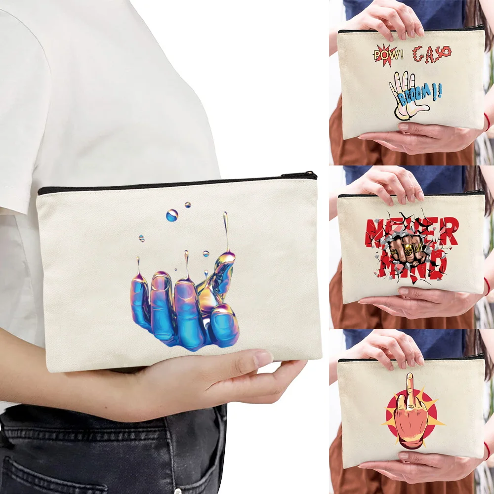 Hand Printing Makeup Bag Cosmetics Storage Bag Minimalist Daily Purse Cosmetic Bag Travel Carry-On Mini Clutch Women