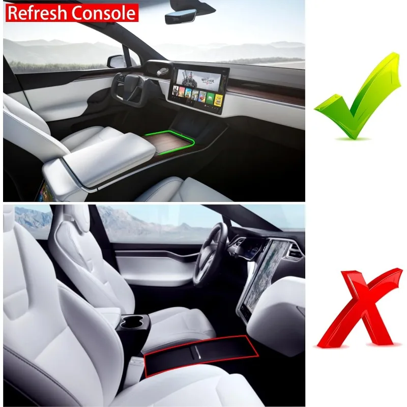 Compatible con Tesla Model X/Model S Organizador de consola 2021-2024, almacenamiento de consola central Refresh para modelo S/X Plaid/largo alcance