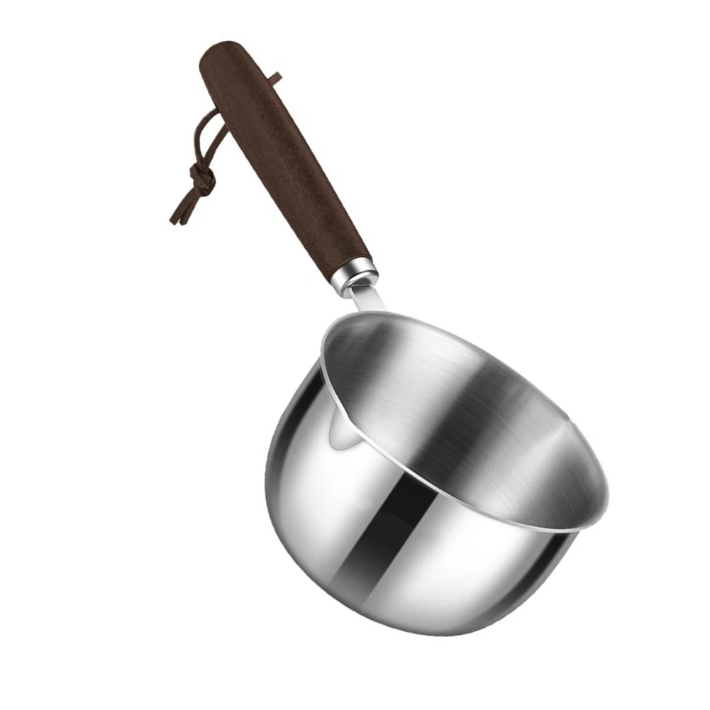 Stainless Steel for sauce Pot with Natural Wood Handle for Butter Warming Milk Heating Oil Drizzling and for caramel Tasks