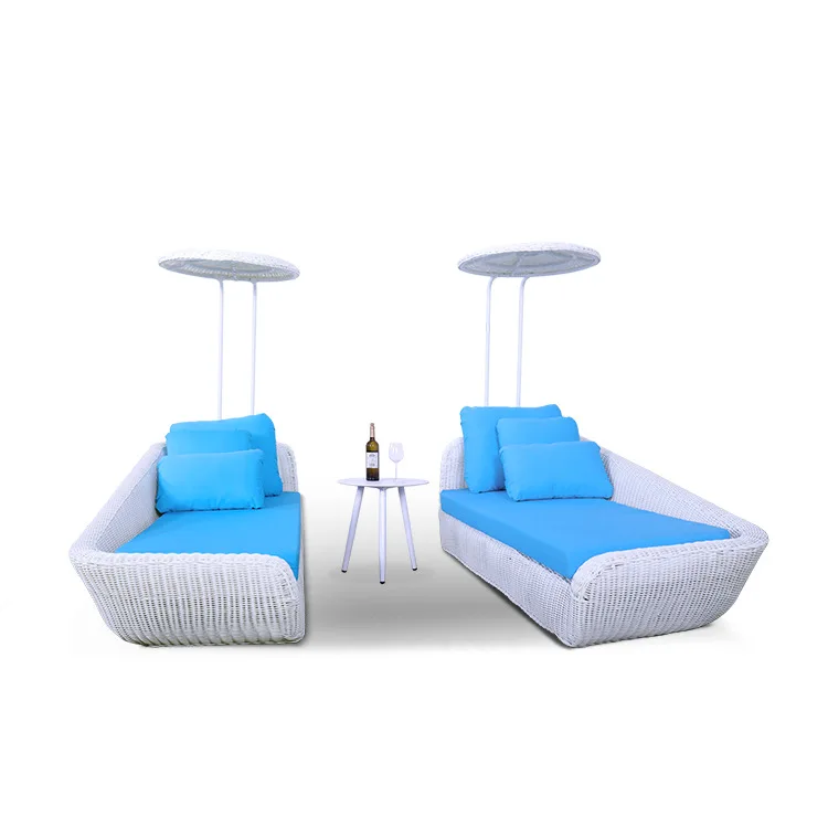 Outdoor Reclining Bed With Canopy Rattan Open-air Beach Pool Lazy Combination Outdoor Simple Lounge Chair