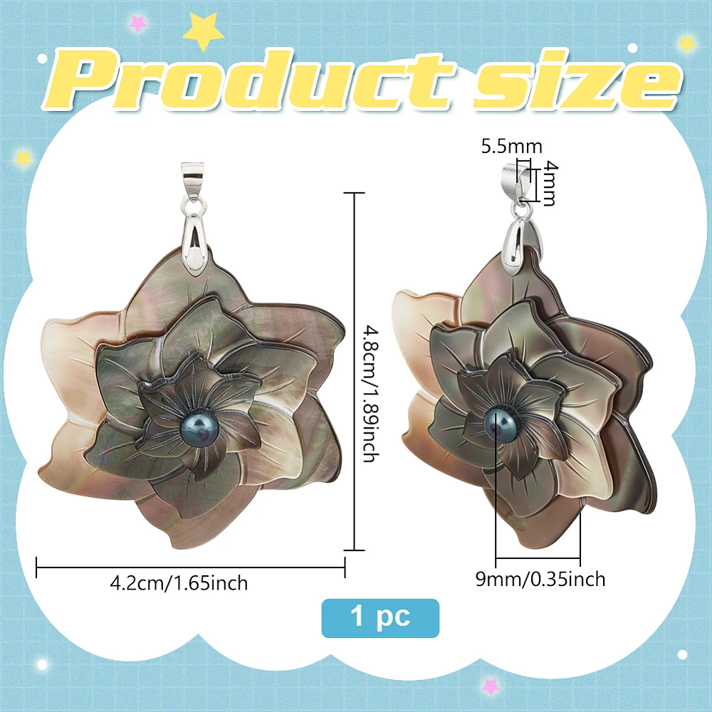 Shell Pendant 3D Flower Shell Charms with Metal Bails for Jewelry Making DIY Necklace Accessories