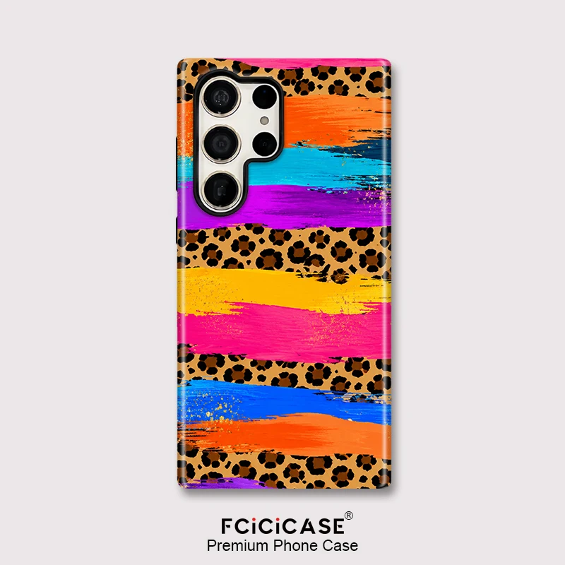 Fcicicase Rainbow Leopard Phone Case For Samsung Galaxy S25 S24 Ultra S20 FE S23 Plus A16 A26 A56 A36 Anti Drop Matte Cover