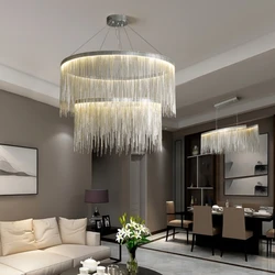 Modern Circular Light Luxury Living Room Chandelier Creative Chain Tassel Restaurant Bedroom Dining Room Pendant Lamp Led Light