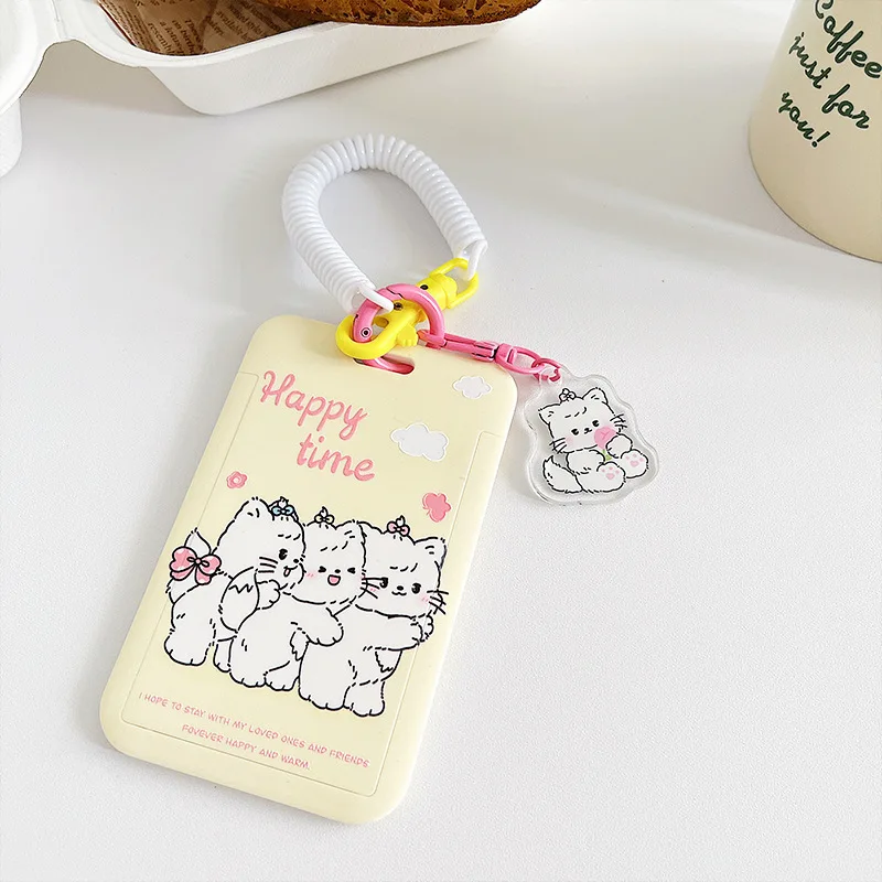 INS Cartoon Kitten Photocard Holder Keychain Kpop Students Card Protectors Pink ID Bank Cards Cover Toploader School Stationery
