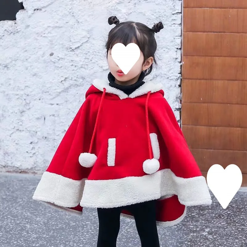 Christmas Costumes Baby Girls Festival Cape Shawl Children Baby Hooded Winter Warm Outwear Thickened Windproof Jacket