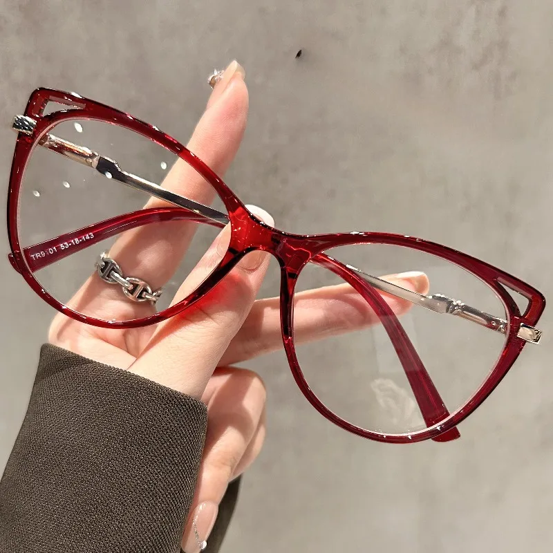 Y2K Cat Eye Metal Glasses Large Frame for Women - Versatile Anti Blue Light Glasses Clear Lenses Street Style, Stylish TR Frame