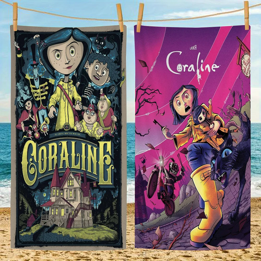 Classic Anime Movie C-Coraline Beach Towel Colorful Bath Towels For Girl Microfiber Quick Dry Custom Sand Free Beach Spa Gym