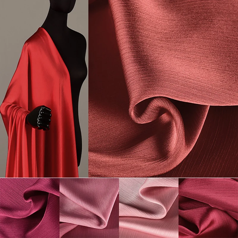 Rosa rosso increspato tessuto Chiffon lucido raso crespo per cucire top abito camicetta camicie di mezzo metro