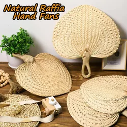 Wedding Raffia Hand Fans,Natural Chinese Style Handmade Weaving Straw Fan,Summer Cooling Supplies for Wedding Party Farmhouse