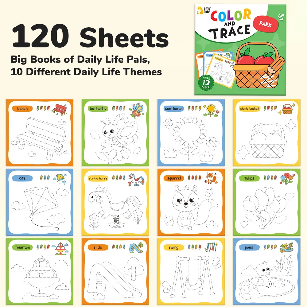 10 Book Set, Children's Coloring Book To Enhance Cognitive Thinking, Including 10 Cartoon Themes for Boys and Girls