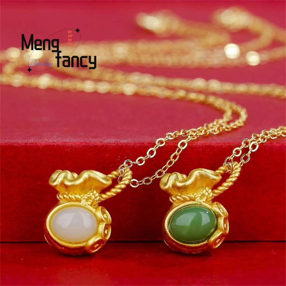 

Natural Hetian White Jade Jasper s925 Silver Fortune Money Bag Pendant Charms Fashion Fine Jewelry Amulet Men Women Holiday Gift