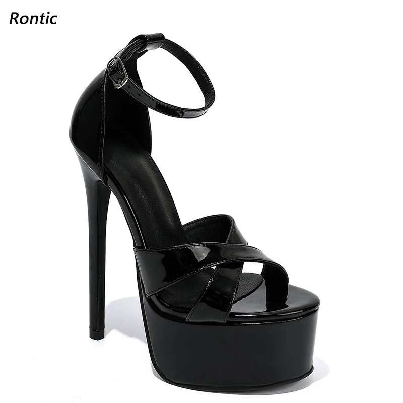 

Женские черные сандалии на платформе Rontic Artisan Crafted — глянцевый дизайн с перекрестными ремешками, качество ручной работы, размер США 5-20