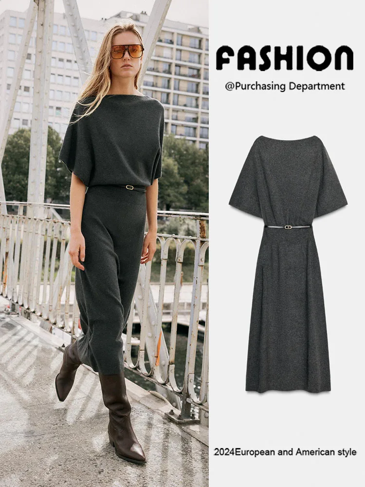 Hiver 2025 nouveau femmes tricoté Midi Dr avec ceinture une épaule Sle ethnique Costume scène Performance Faionable robe