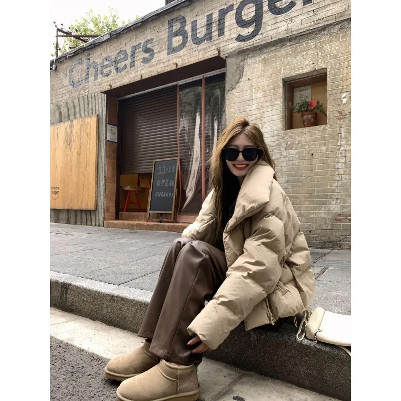 여성 겨울 탑 코트 다운 재킷 옷깃 지퍼 레트로 단순 편안한 느슨한 캐주얼 디자인 패션 새로운 틈새 다목적 스키니