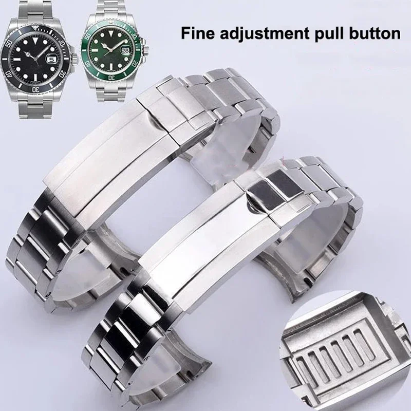 Watch Band For Rolex SUBMARINER DAYTONA Fine-Tuning Pull Button Clasp Watch Strap Men Stainless 904 Steel Watch Bracelet 20mm