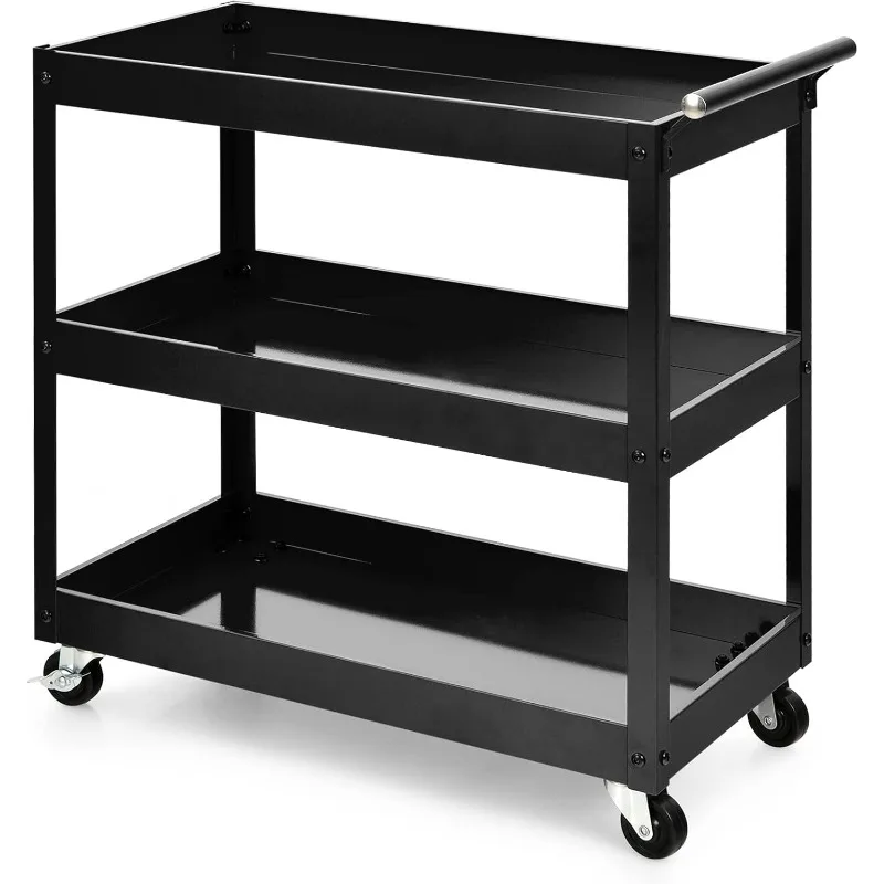 3-Tier Rolling Cart, 330 lbs Capacity Utility Cart with 4 Swivel Wheels, Heavy Duty Metal Service Push Cart .