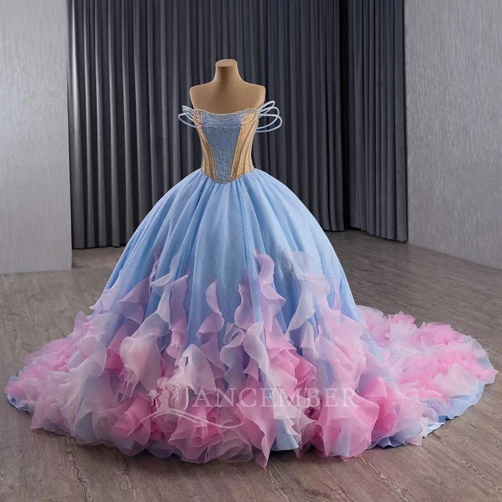 Vestido de baile personalizado superfino quinceanera vestido rendas até volta organza frisado plissado manga curta doce 16 vestidos de 15 anos