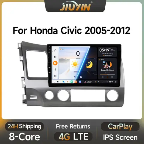 JIUYIN 10 인치 자동차 스테레오 라디오 Honda Civic 8 2005 - 2012 Android 13 Carplay 멀티미디어 플레이어 네비게이션 GPS 2Din 오디오 DVD