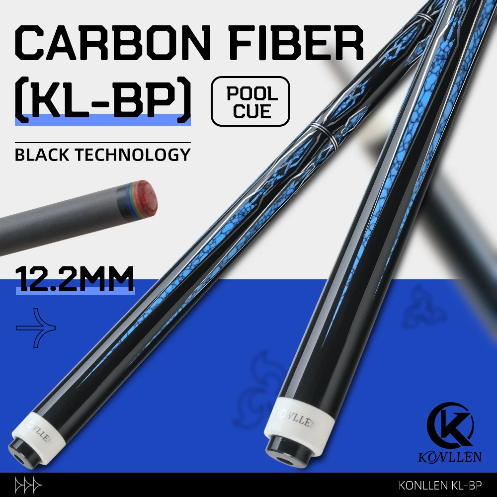 

KONLLEN-Carbon Fiber Pool Cue Stick Kit, Billiard KL-BP, 12.2mm Tip, 3*8 Uniloc Joint Pin, Professional Low Deflection Stick Kit