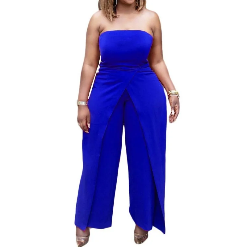 Summer Women's Casual Sleeveless High Waist Elegant Bandeau Jumpsuit Temperament Commuting New Female Sexy Slit Party Jumpsuits