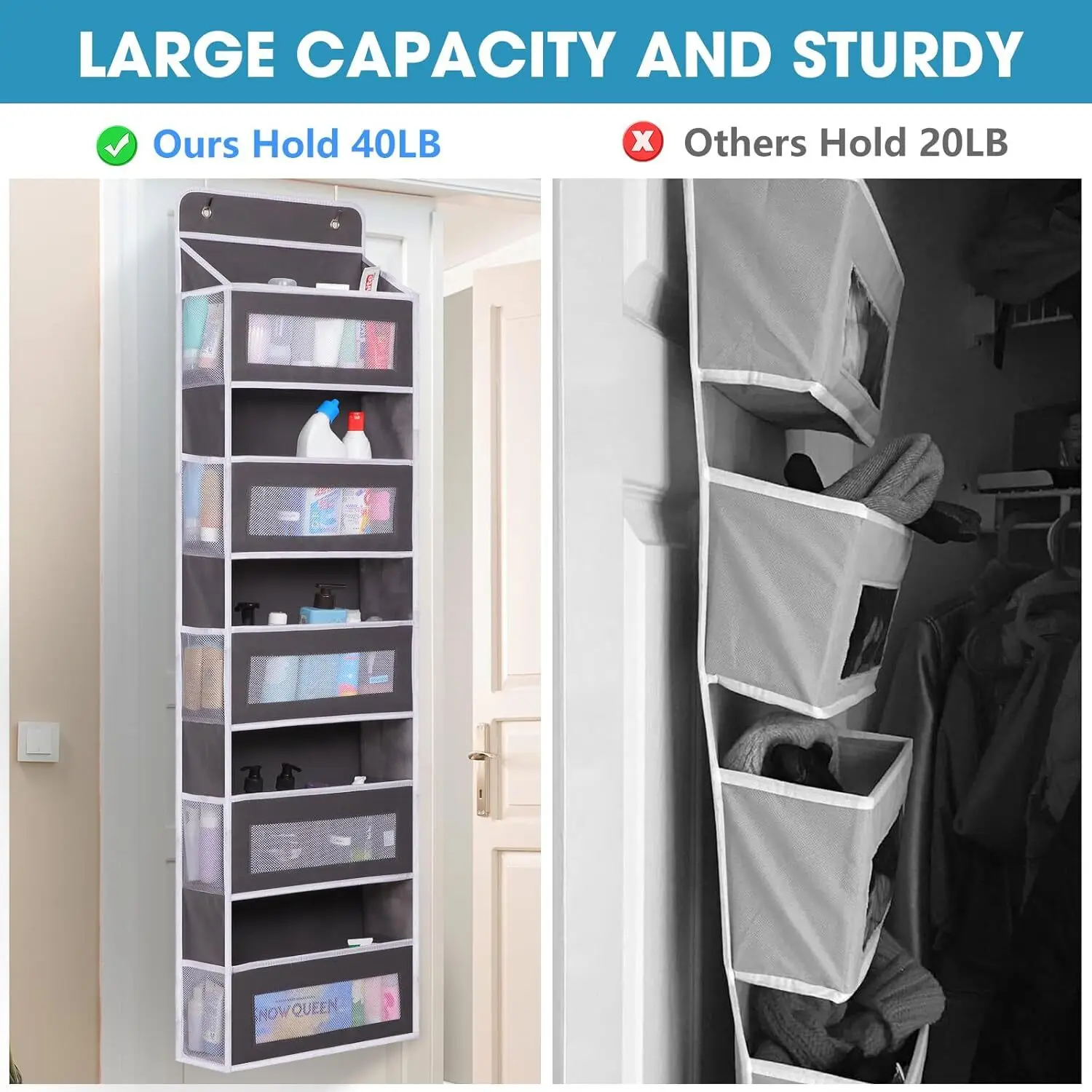 5-Tier Diaper Organizer Hanging Storage Bag with 10 Pockets, Door Hanging Oxford Portable Diaper Caddy for Baby Shower Gift