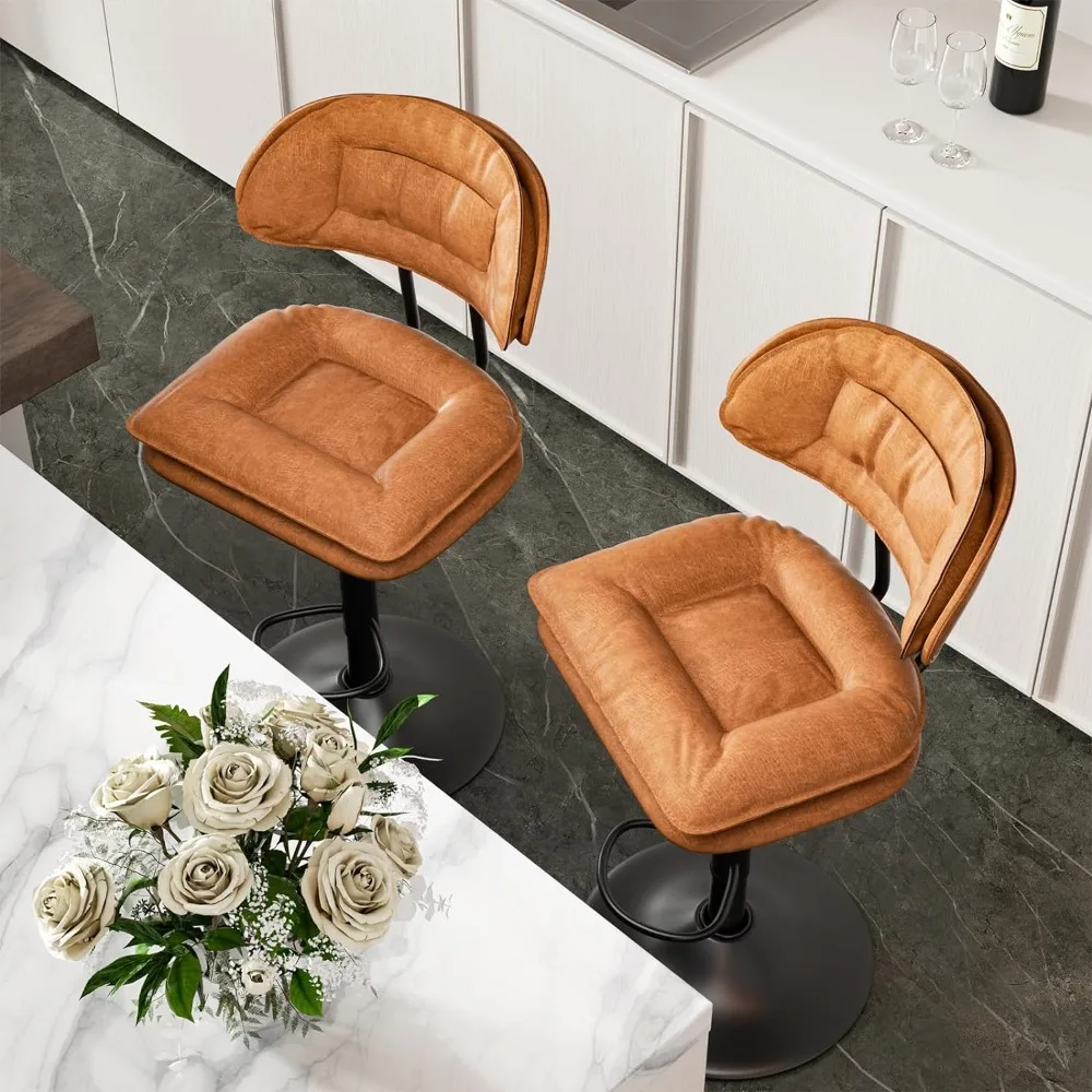 

Modern Bar Stools Set of 2, Ergonomic Upholstered Bar Stools with Back, Adjustable Double-Layer Counter Stools, Swivel Barstools