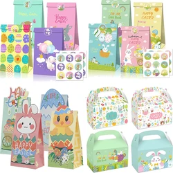 12pcs Easter Paper Gift Bags for Kids Candy Biscuit Package Rabbit Box Party Favor Gift boxes Happy Easter Birthday party Decor