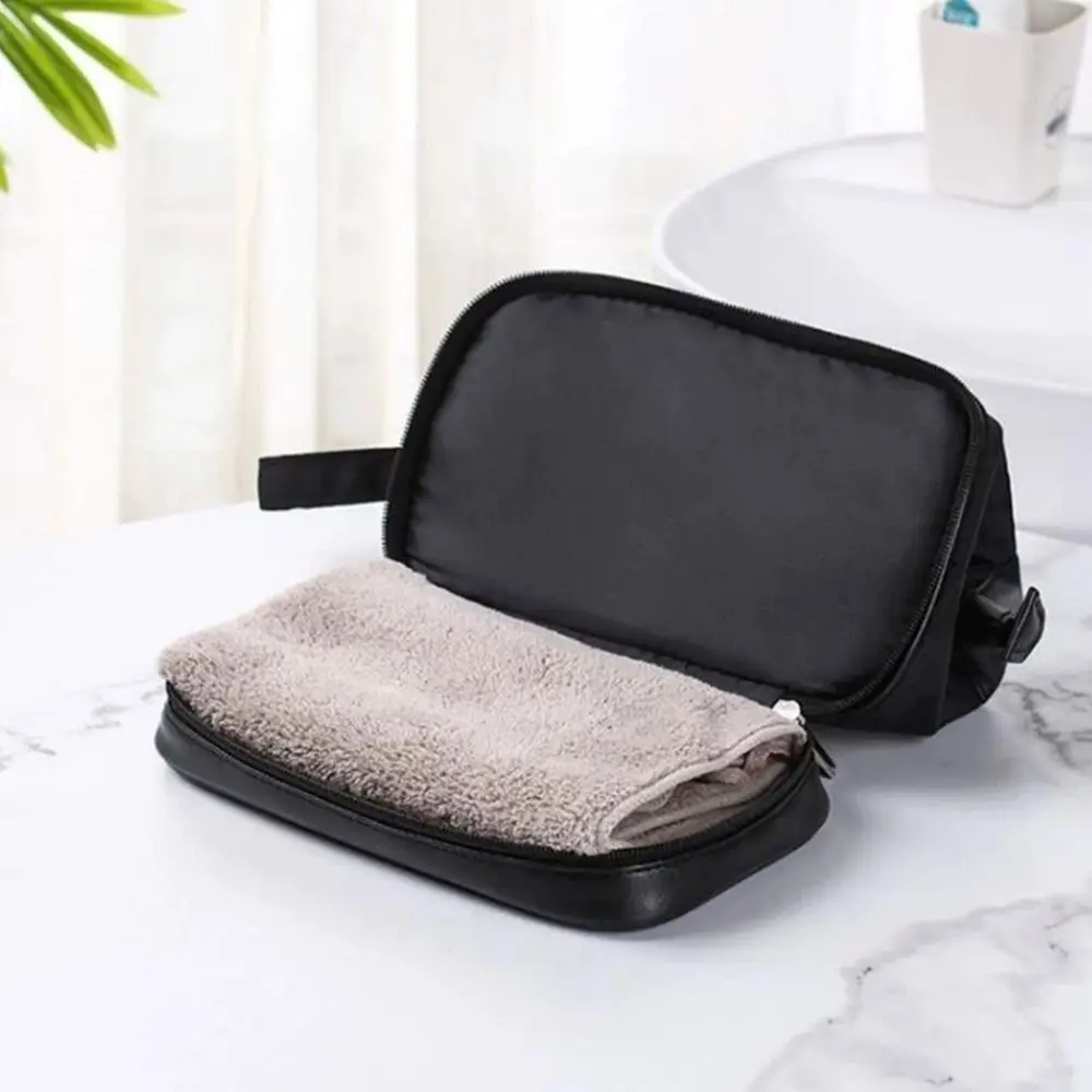 Korean Nylon PU Cosmetics Organizer Handbag Waterproof Portable Mens Toiletry Bag Black Makeup Bag Women Man