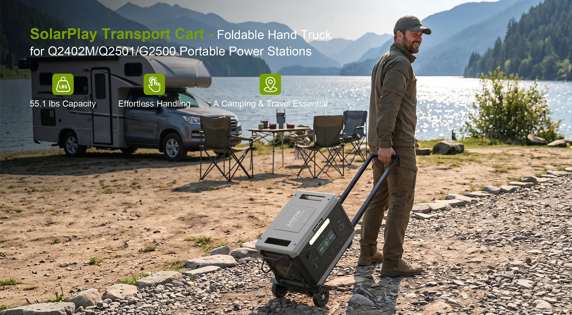 SOLARPLAY Zusammenklappbarer Trolley mit 2-Rädern Tragbarer Generator Kraftwerk Spezialwagen Generatoranhänger für Camping im Freien – Detail 8