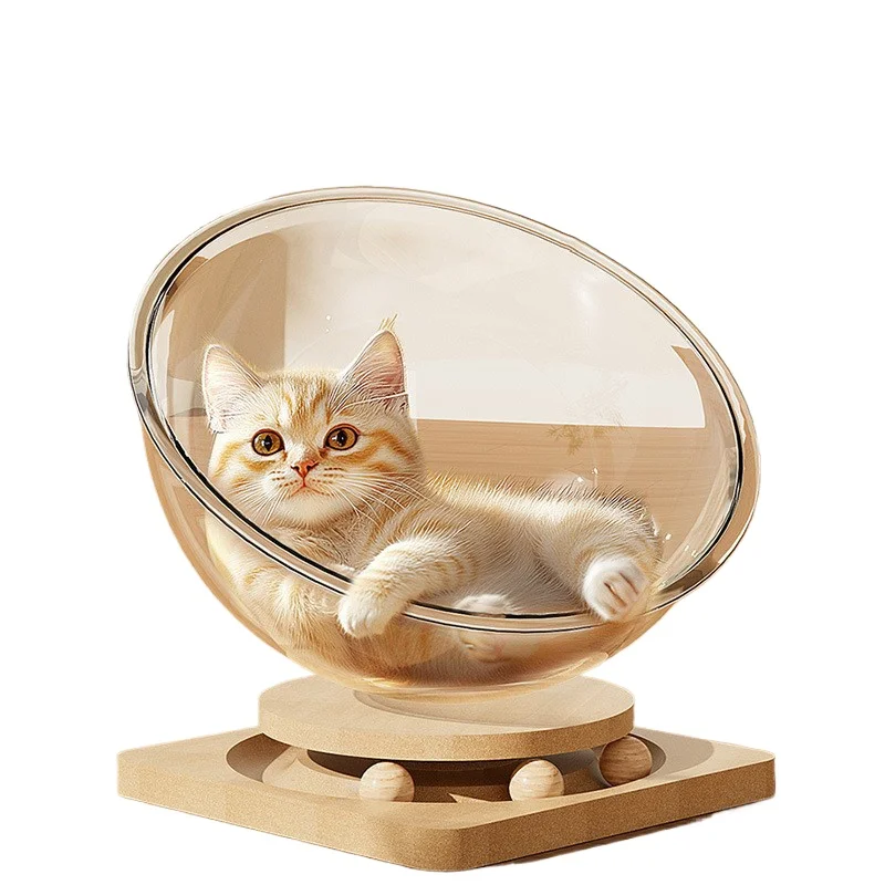 

Space capsule cat litter four seasons universal high transparent acrylic solid wood turntable pet supplies.